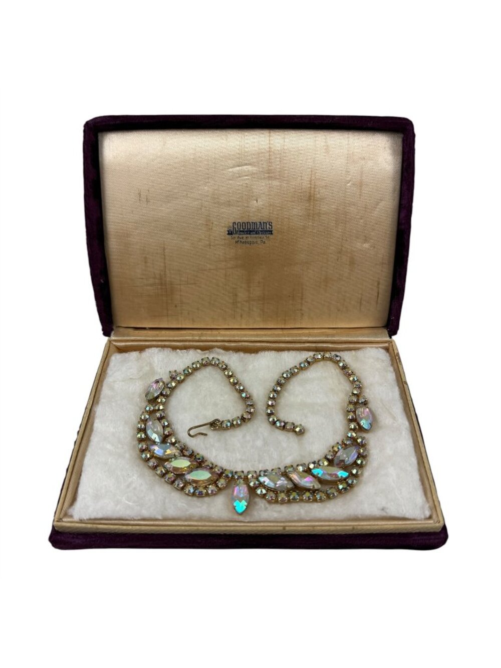 Aurora Borealis AB Rhinestone Choker Necklace Vintage 1960s Goodmans Jewelers